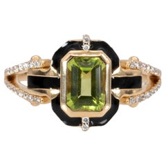 1Kt Peridot Ring mit natürlichen Diamant-Akzenten: Massiv 14K Gold, Smaragdschliff 7x5mm