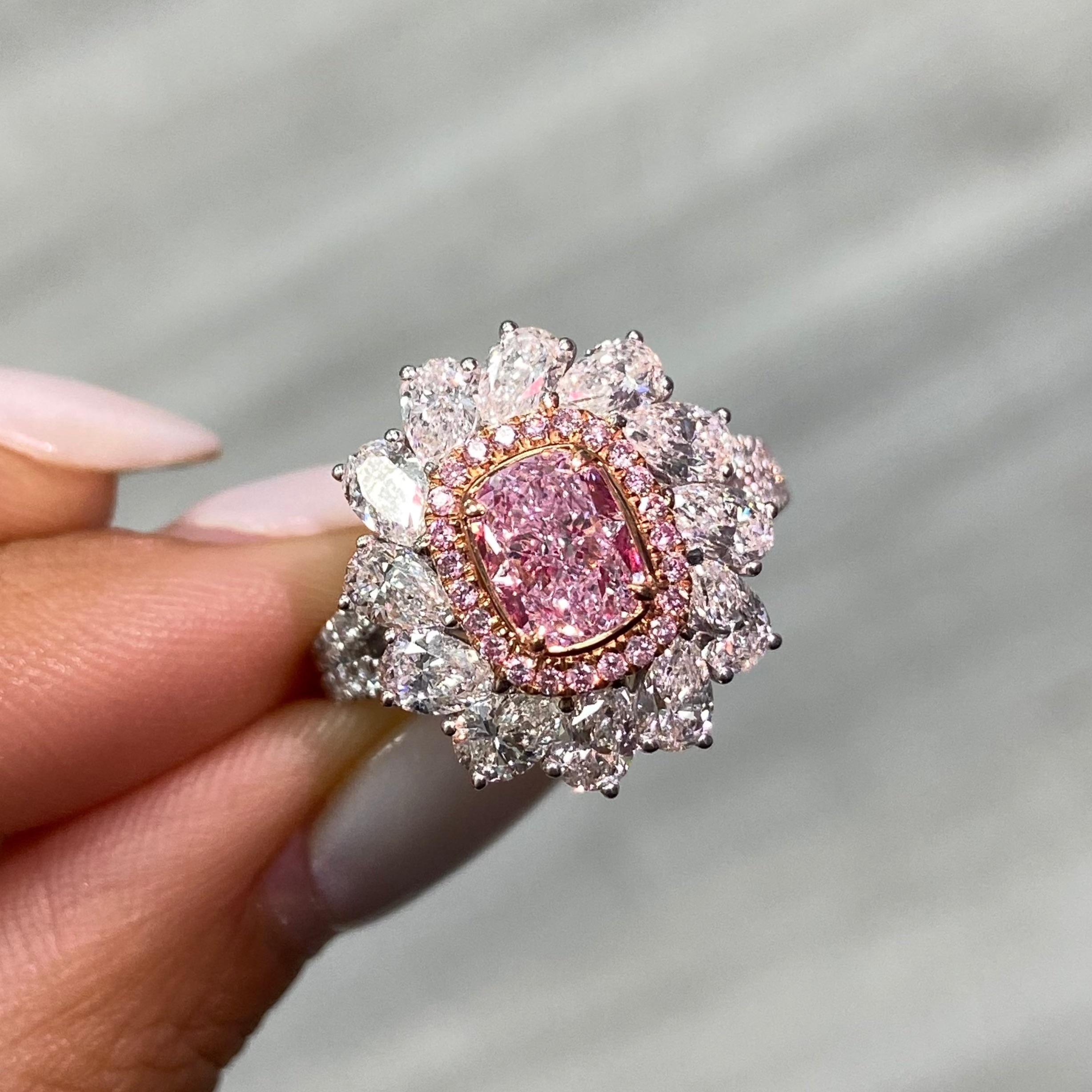 Cushion Cut 1ct Pink Cushion Diamond Cocktail Ring For Sale
