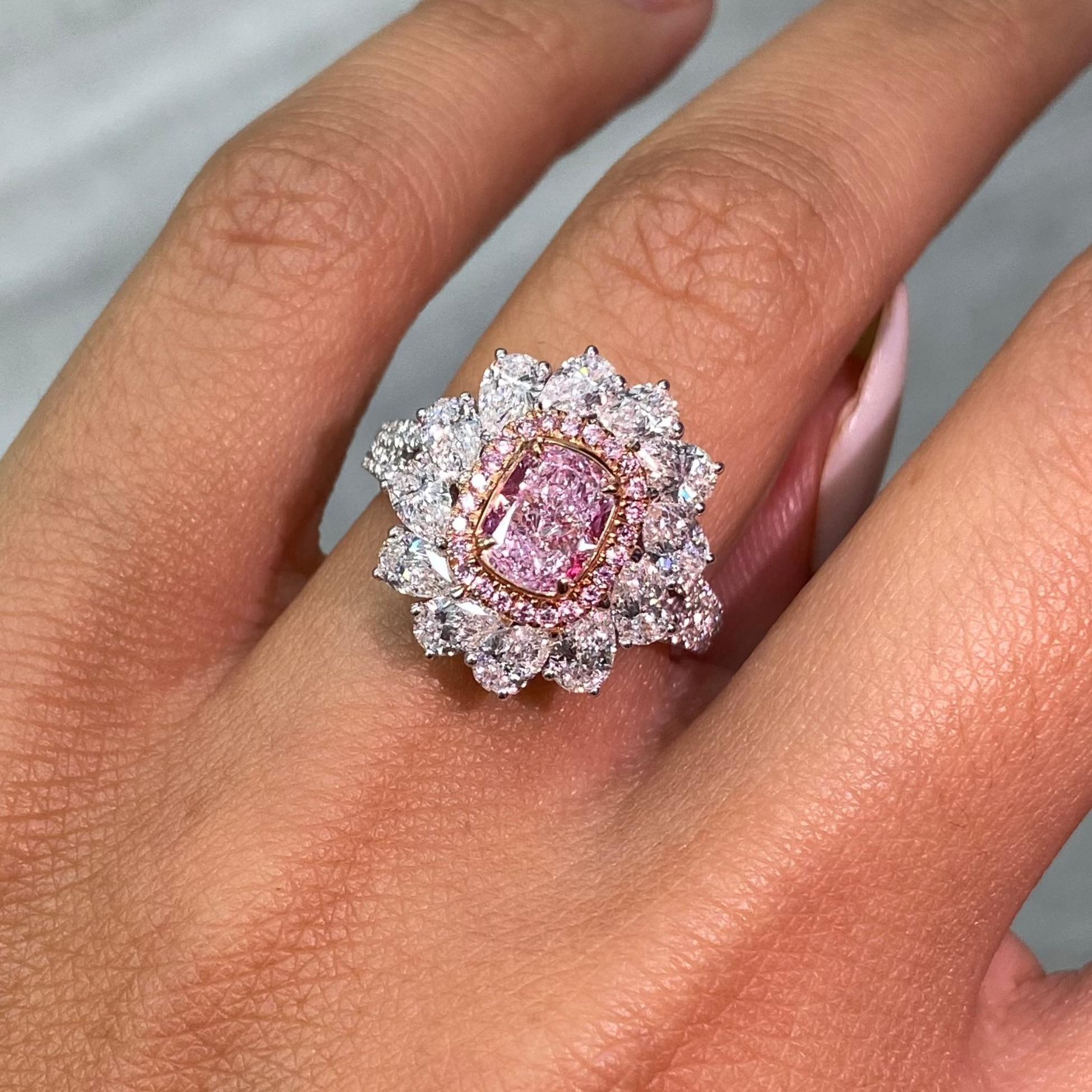 1ct Pink Cushion Diamond Cocktail Ring In New Condition For Sale In New York, NY