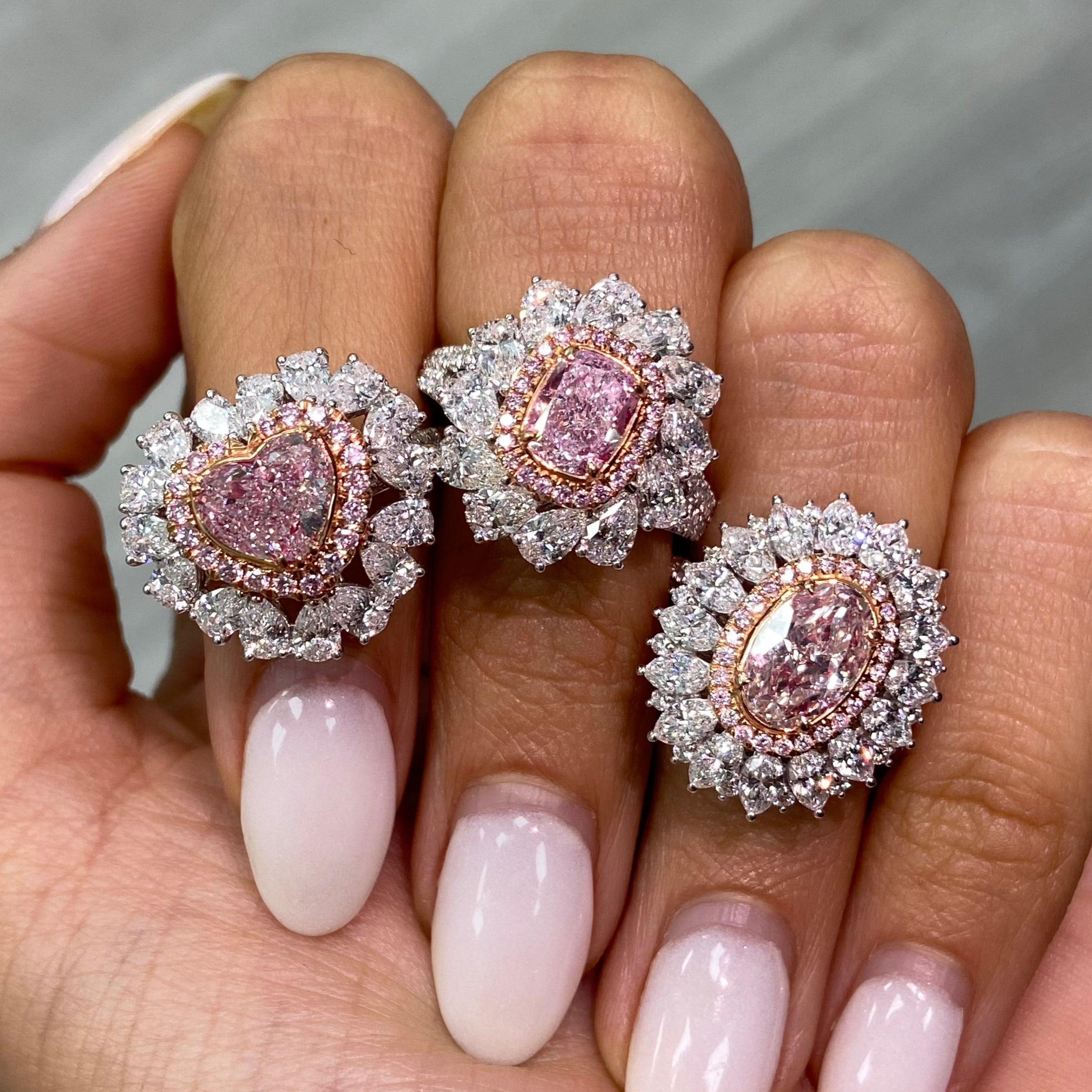 Women's 1ct Pink Cushion Diamond Cocktail Ring For Sale