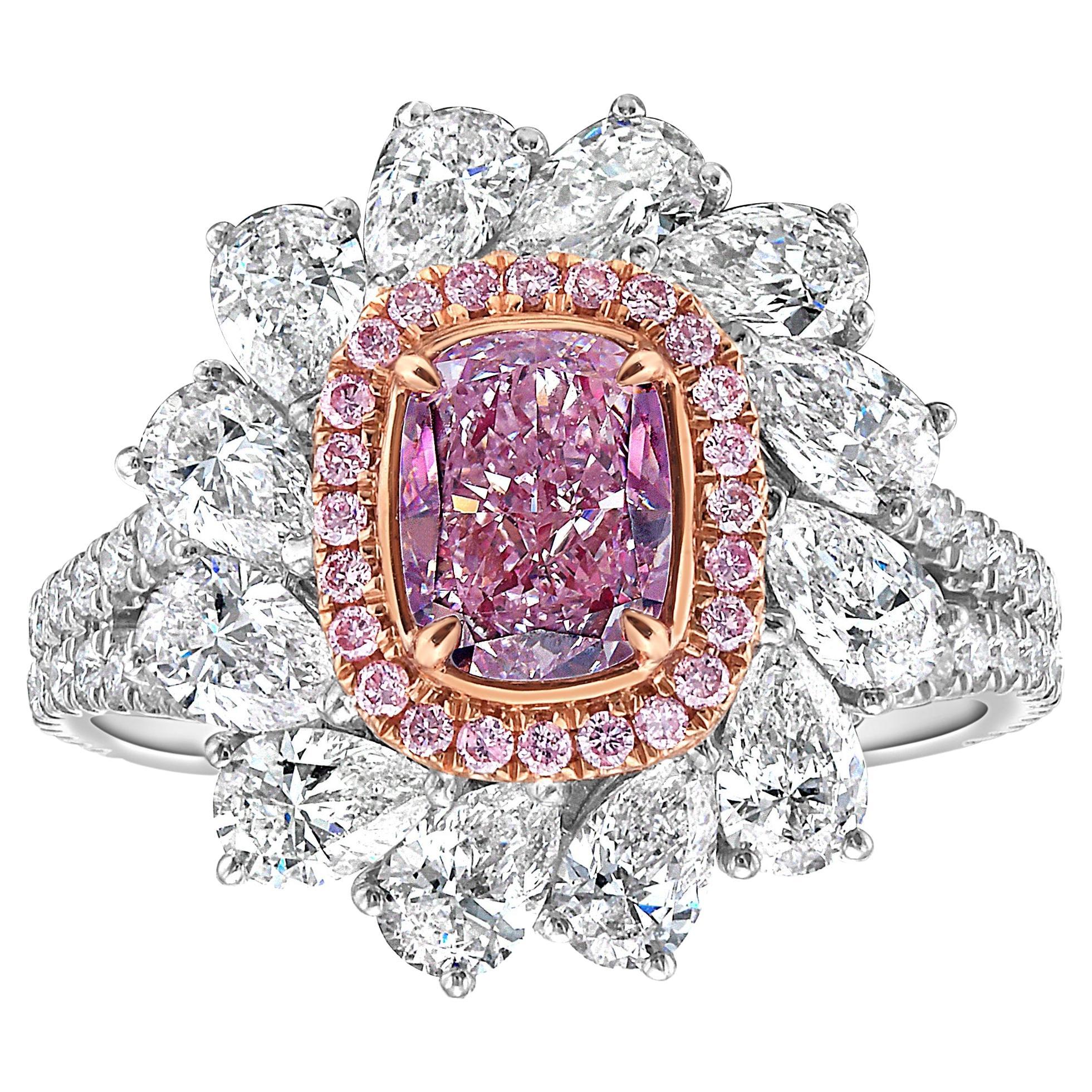 1ct Pink Cushion Diamond Cocktail Ring For Sale