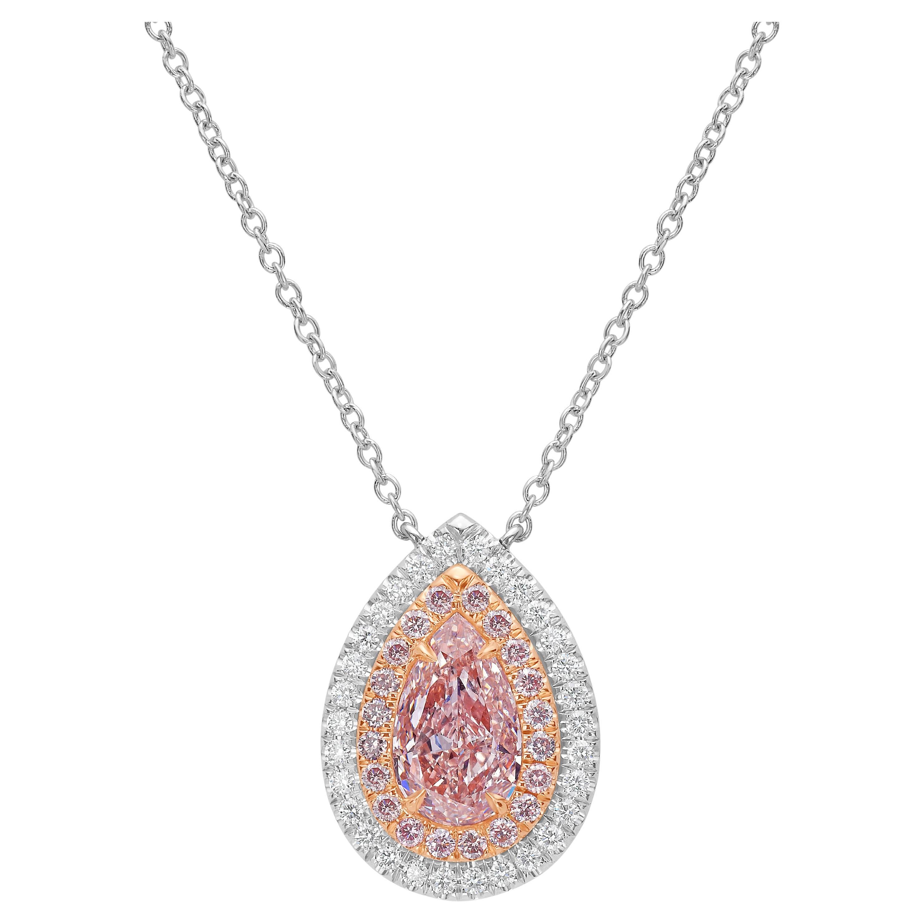 1ct Pink Pear Diamond Double Halo Pendant