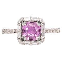 Anello con zaffiro rosa da 1 centesimo e diamante naturale aureolato: oro bianco massiccio 14 carati  6mm