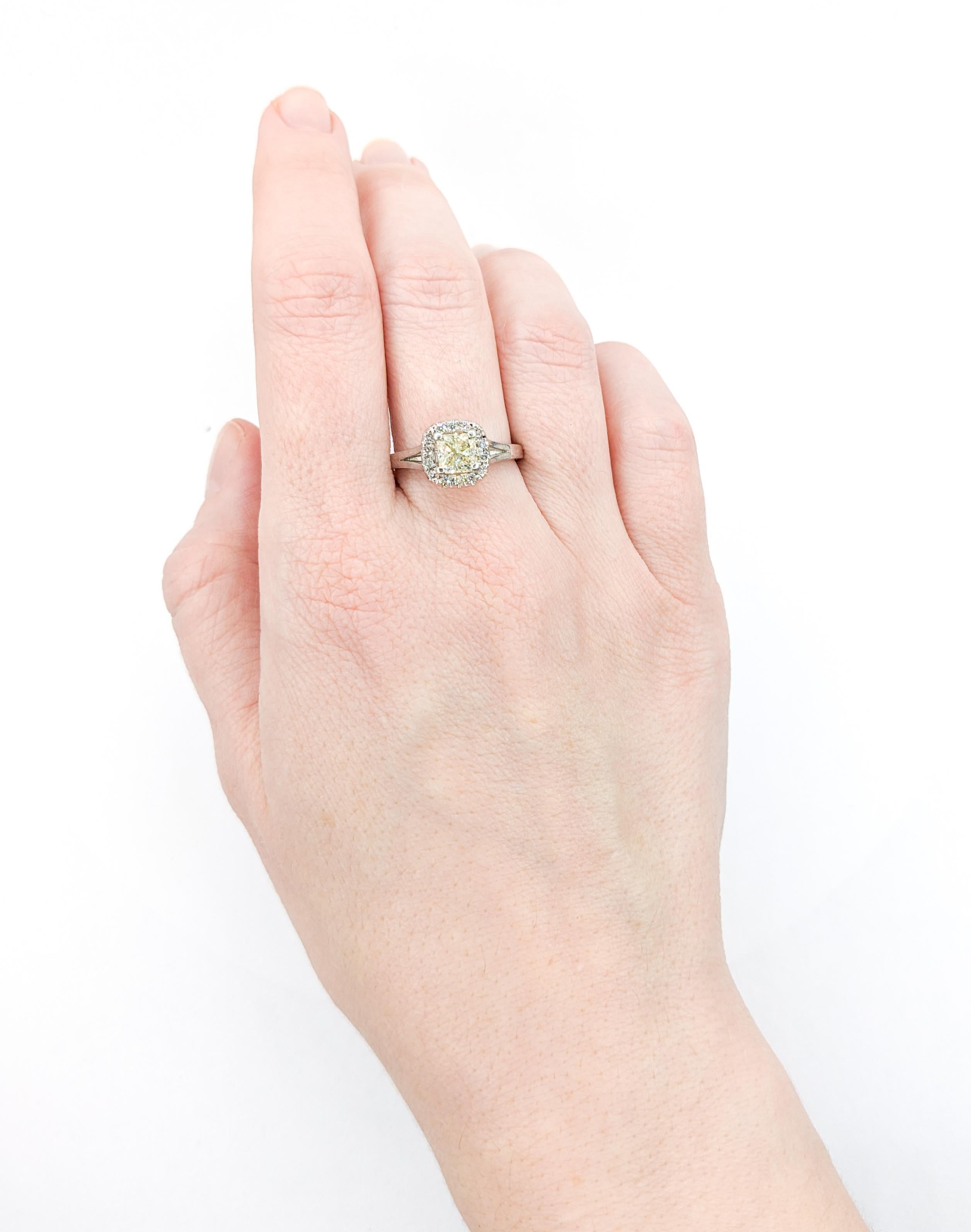 Contemporary 1ct Princess cut Diamond& Diamond Ring In White Gold For Sale