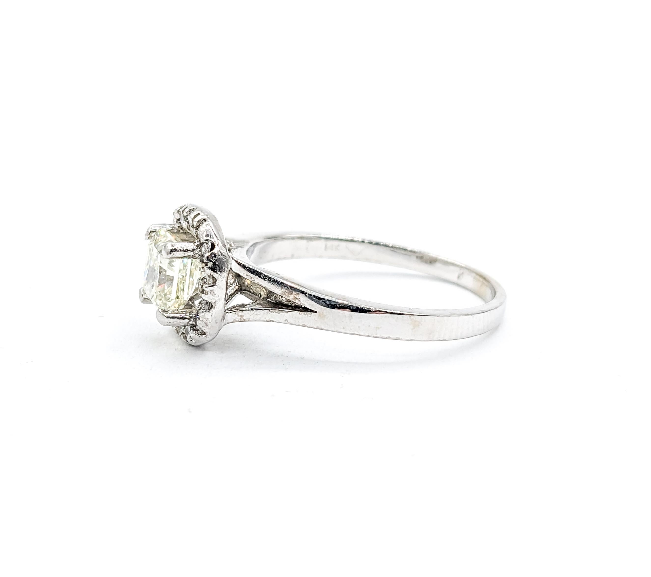 1ct Princess cut Diamond& Diamond Ring In White Gold For Sale 3