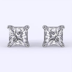 1CT Princess Cut Solitaire Lab-Grown Diamond Stud 4 Prong Martini Earrings