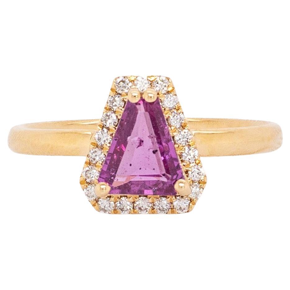 Bague en saphir violet de 1ct avec accents en diamant naturel : Or massif 14k, 8x7mm
