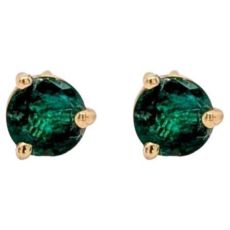 Round 5mm - Martini Zambian Emerald Solitaire Studs in Solid 14K Gold