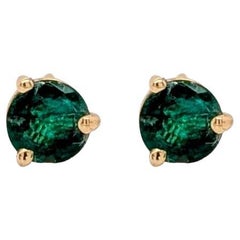 Round 5mm - Martini Zambian Emerald Solitaire Studs in Solid 14K Gold