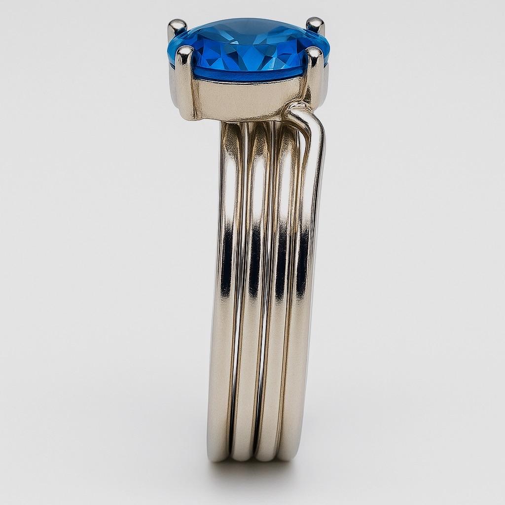 Artisan 1ct Round Blue Topaz Platinum Silver Band Ring For Sale