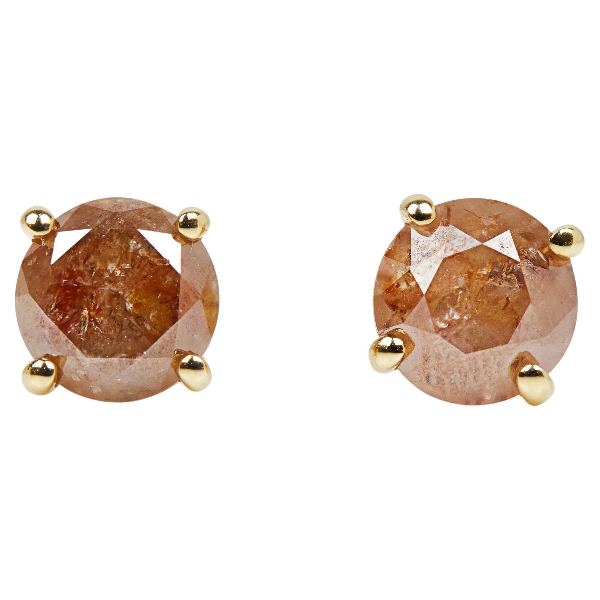 1ct Round Brilliant Cut Burnt Orange Diamond Earrings For Sale