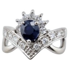 1ct Round Cut Natural Untreated Blue Sapphire Cluster Ring