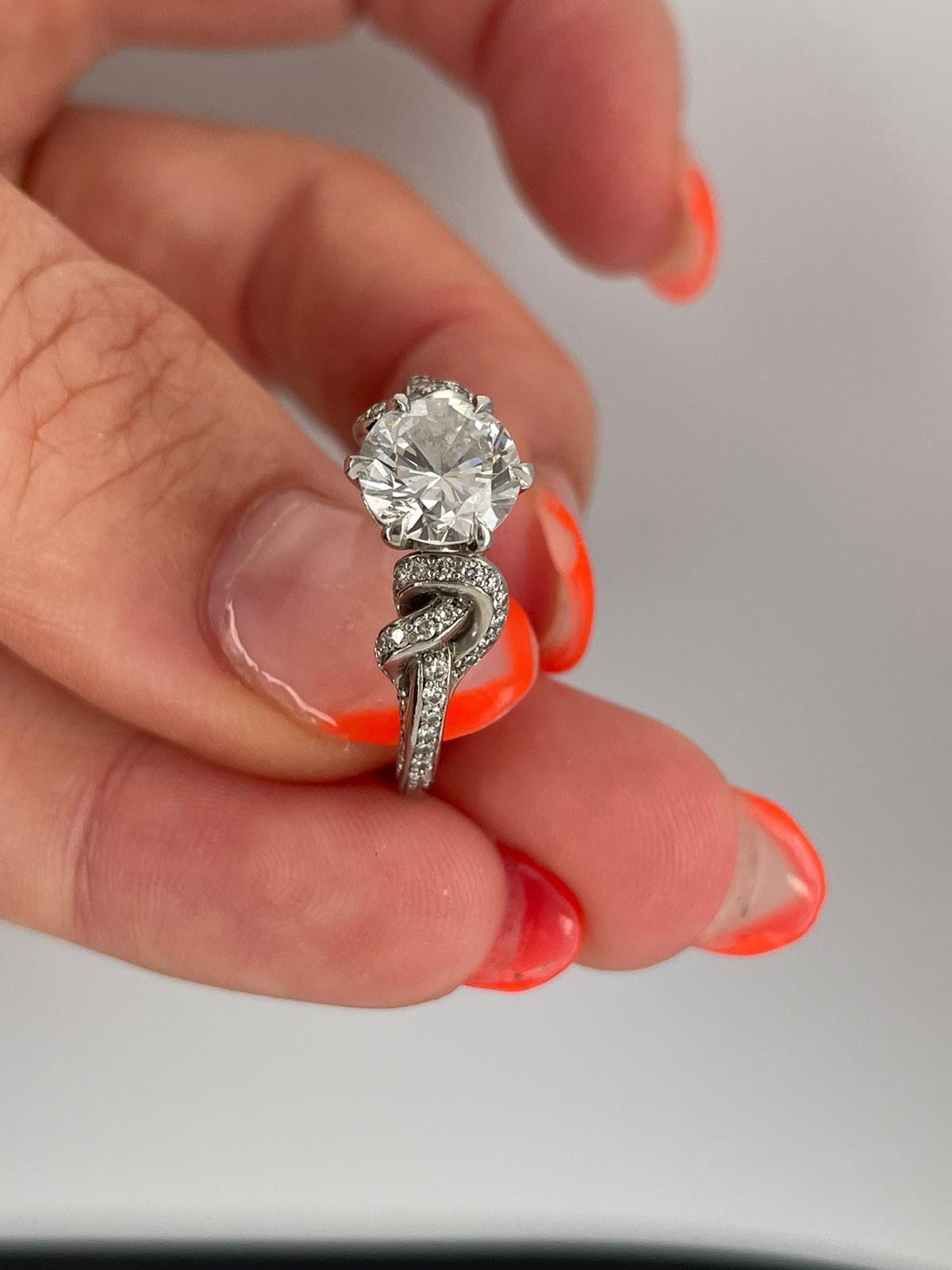 1.60ct Round Diamond Ring in Platinum with Pave Diamond Knots 3