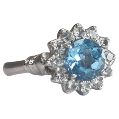 1ct Round Natural Blue Topaz Platinum Silver Ring