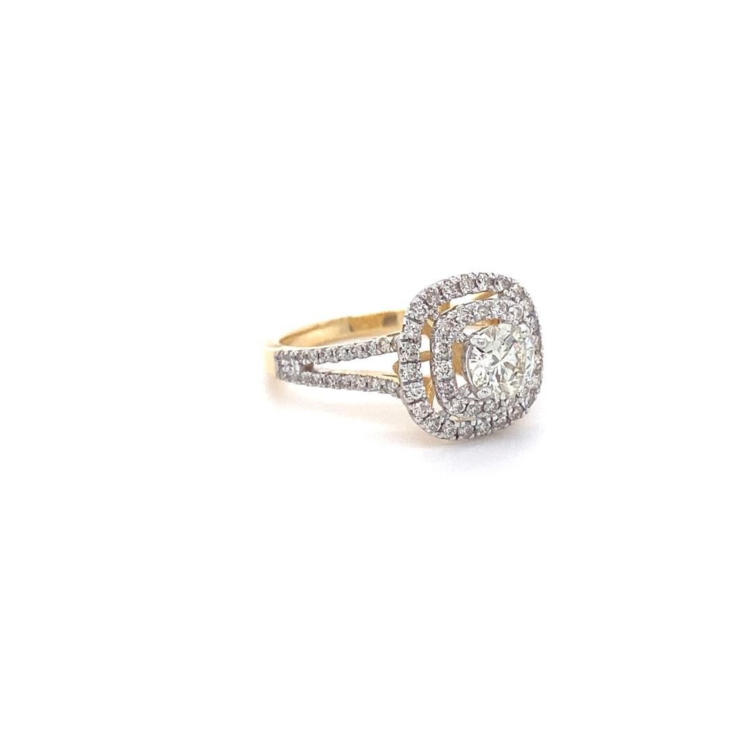 For Sale:  1ct Round Solitaire Diamond Ring with Double Halo Setting in 18k Solid Gold 10