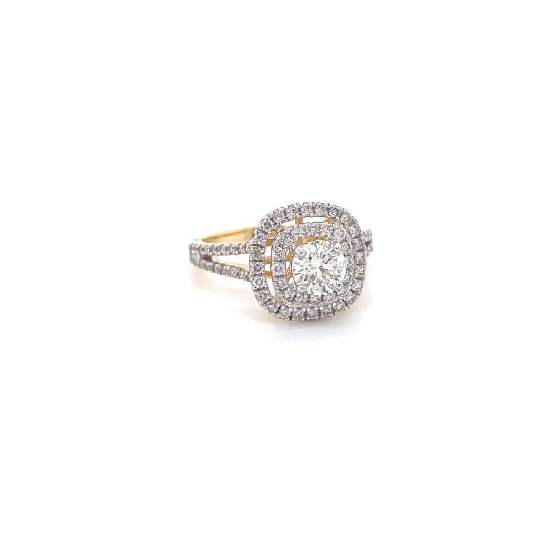 For Sale:  1ct Round Solitaire Diamond Ring with Double Halo Setting in 18k Solid Gold 11