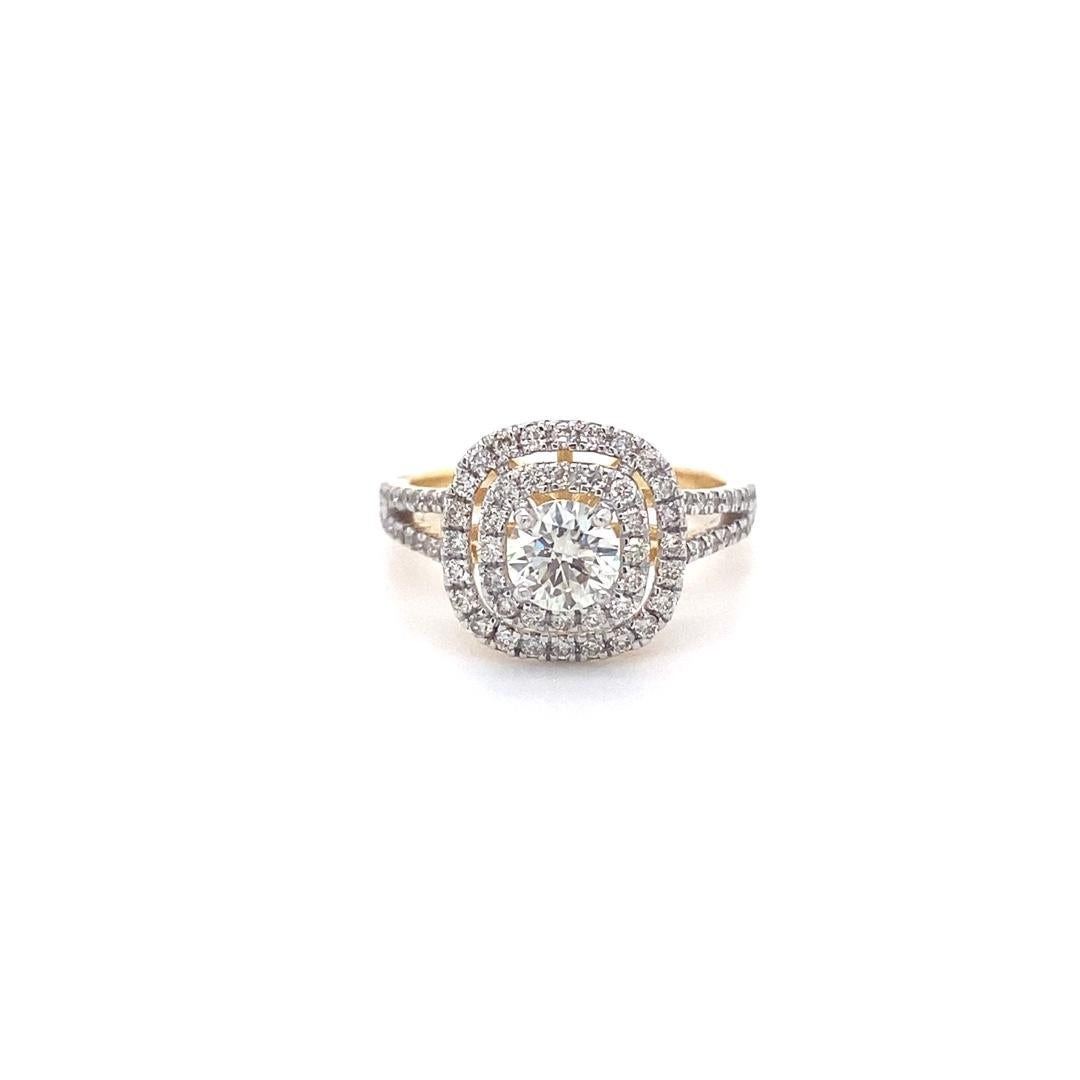 For Sale:  1ct Round Solitaire Diamond Ring with Double Halo Setting in 18k Solid Gold 12