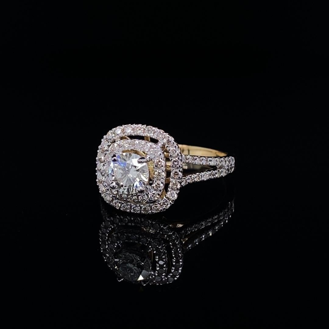For Sale:  1ct Round Solitaire Diamond Ring with Double Halo Setting in 18k Solid Gold 13