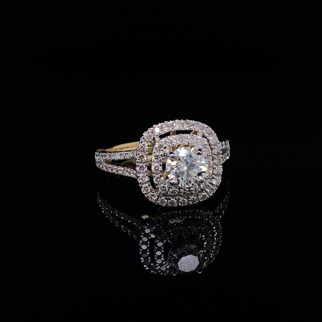 For Sale:  1ct Round Solitaire Diamond Ring with Double Halo Setting in 18k Solid Gold 14