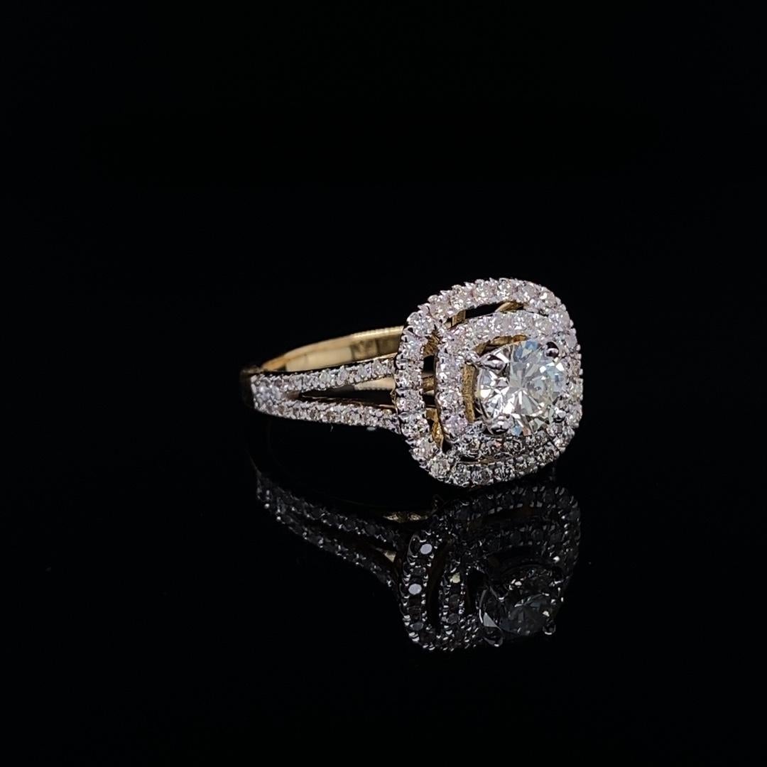 For Sale:  1ct Round Solitaire Diamond Ring with Double Halo Setting in 18k Solid Gold 15