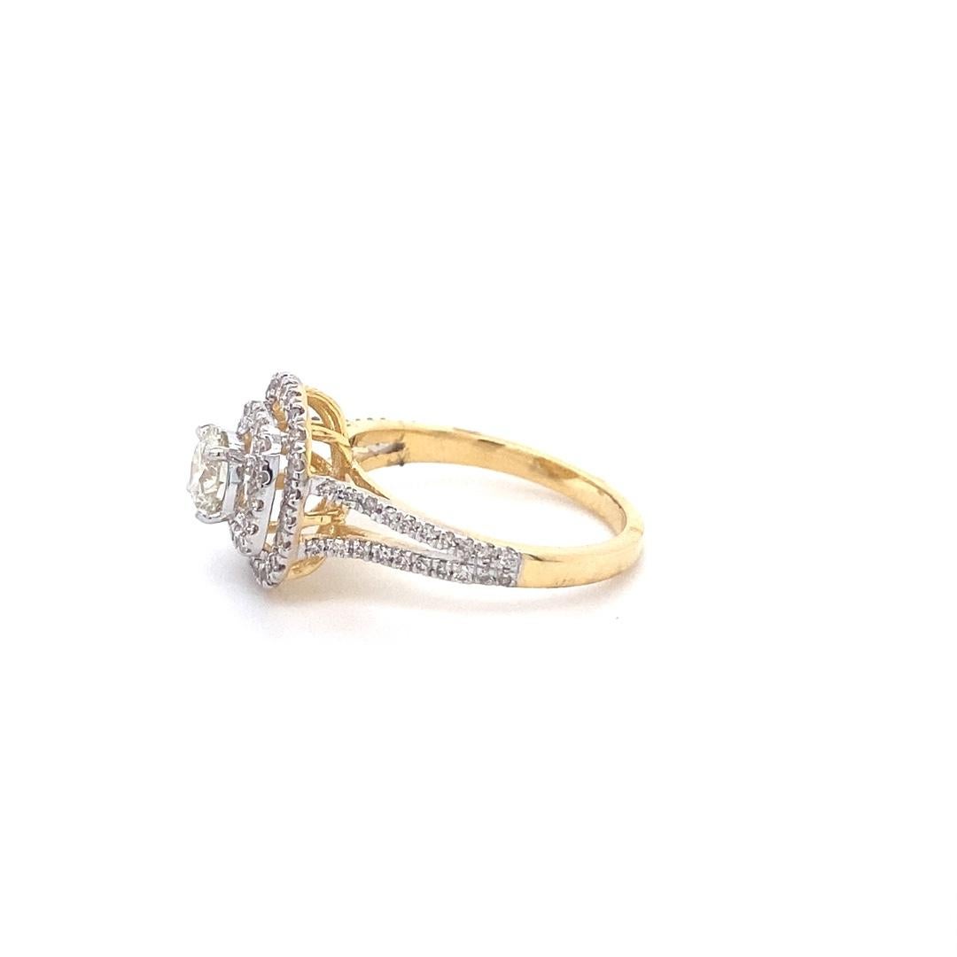 For Sale:  1ct Round Solitaire Diamond Ring with Double Halo Setting in 18k Solid Gold 8