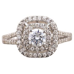 Bague solitaire en or massif 18 carats avec double halo de diamants ronds de 1 carat