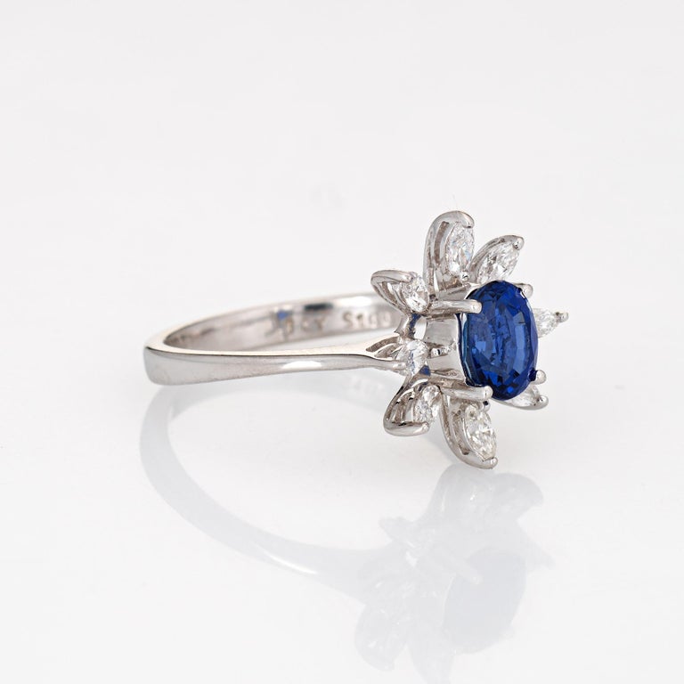 Modern 1ct Royal Blue Sapphire Diamond Ring Estate 18k White Gold Gemstone Engagement For Sale