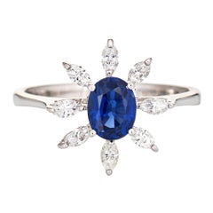 1ct Royal Blue Sapphire Diamond Ring Estate 18k White Gold Gemstone Engagement