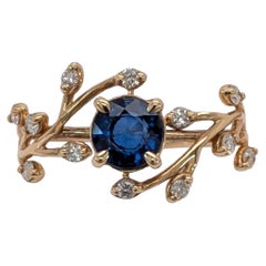 1ct Royal Blue Sapphire Ring w Natural Diamonds in Solid 14K Gold  RD 6mm