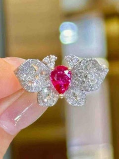 1ct Ruby Butterfly Ring with 0.88ct White Diamonds in 18K White Gold