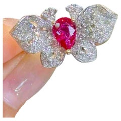 1ct Ruby Butterfly Ring with 0.88ct White Diamonds in 18K White Gold