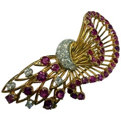 1ct Ruby Diamond brooch 18KT large yellow gold brooch 16gr