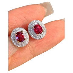 1ct Ruby Double Halo Diamond Stud Earrings 18K White Gold 0.40ct Diamonds