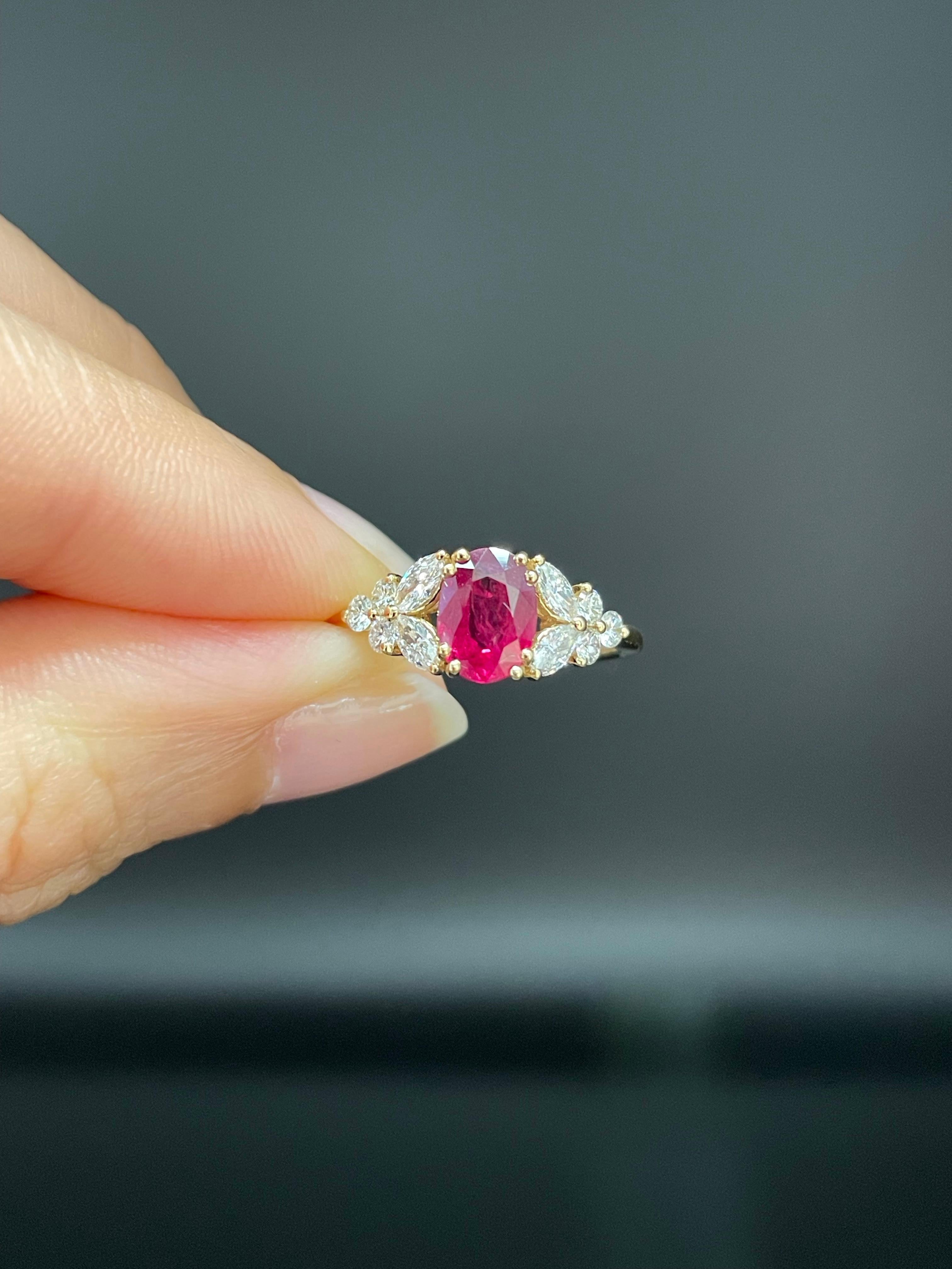 For Sale:  1ct Ruby Gemstone with Marquise Diamond Ring 2