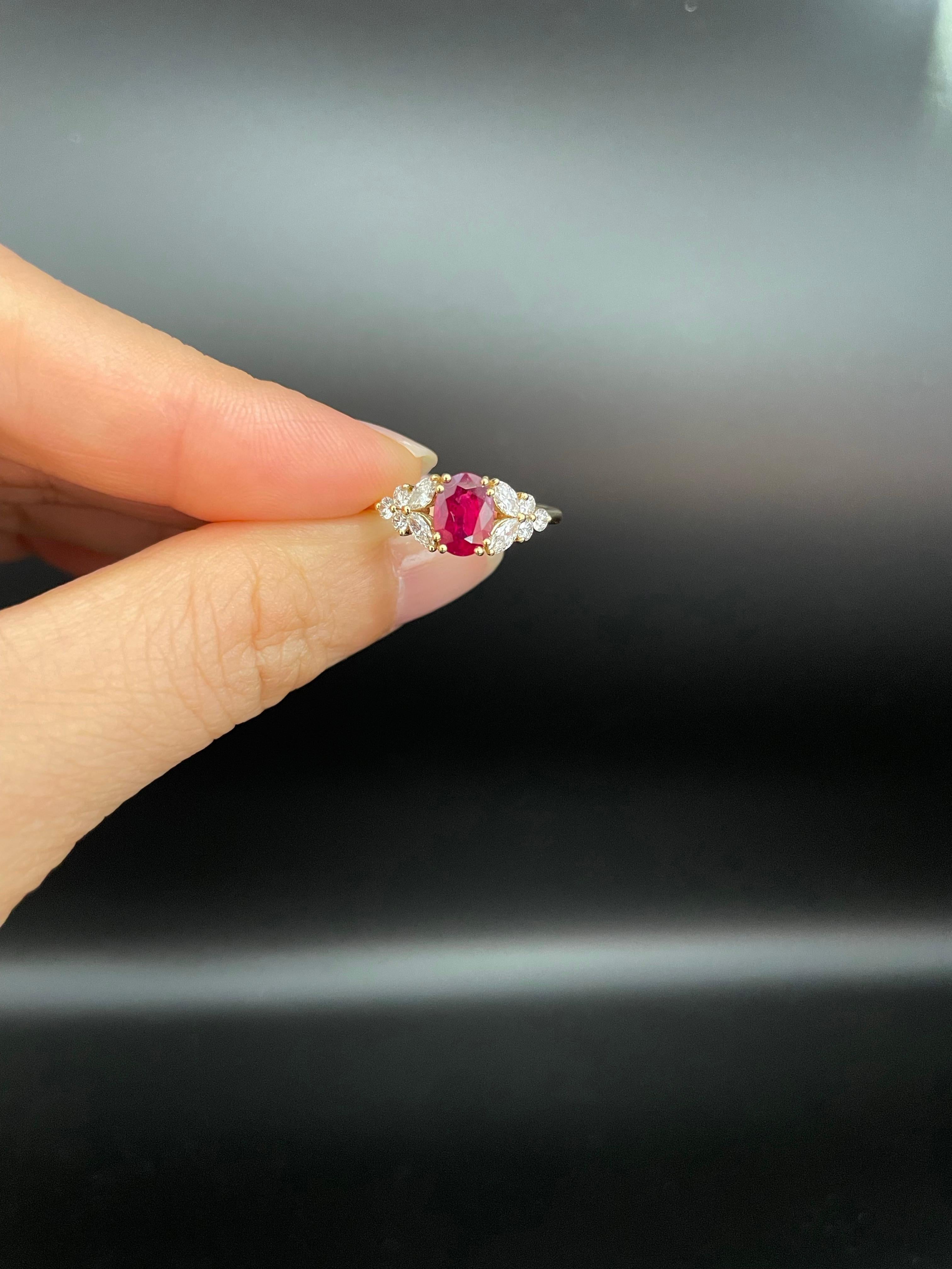 For Sale:  1ct Ruby Gemstone with Marquise Diamond Ring 3