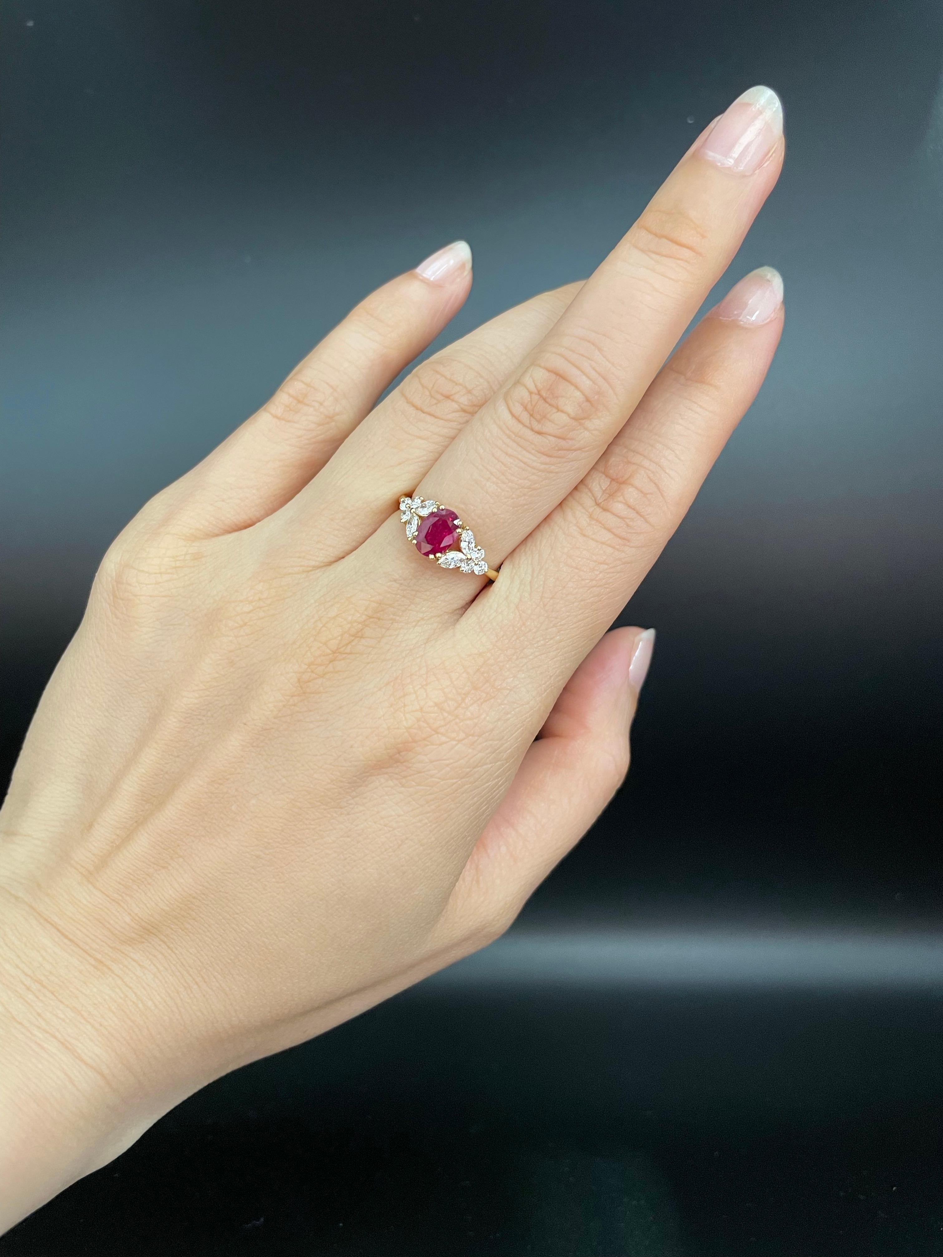 For Sale:  1ct Ruby Gemstone with Marquise Diamond Ring 4