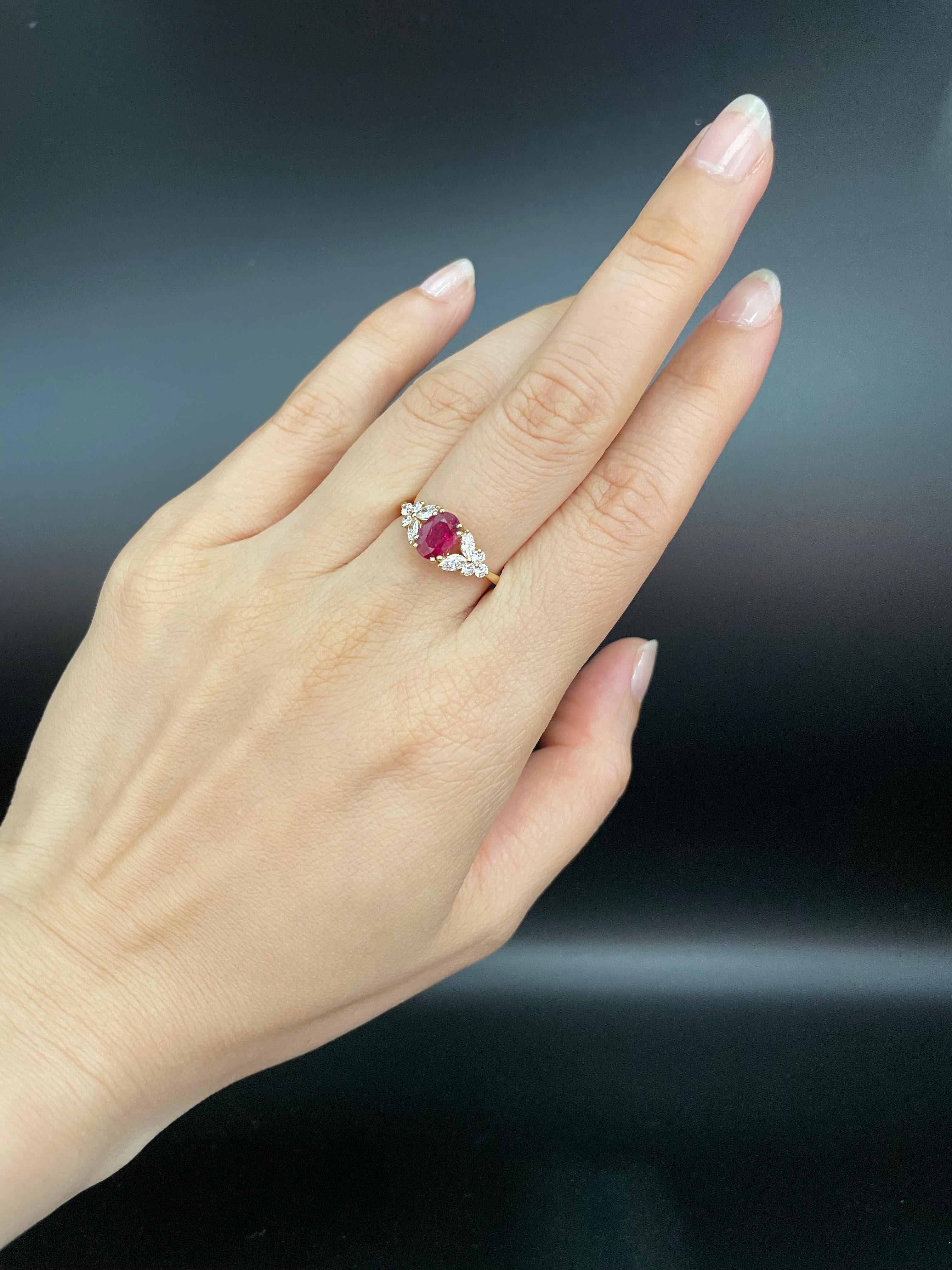 For Sale:  1ct Ruby Gemstone with Marquise Diamond Ring 5