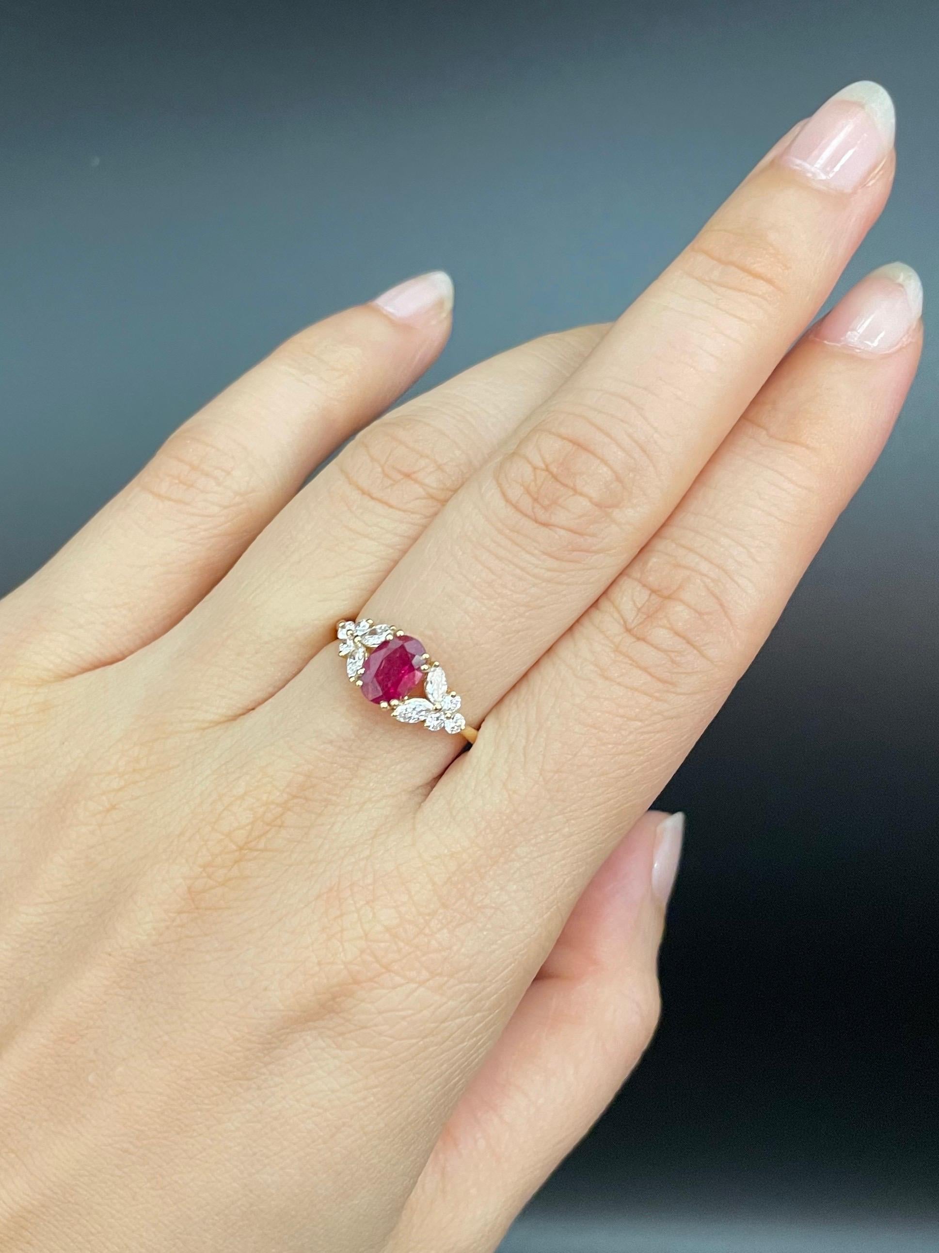 For Sale:  1ct Ruby Gemstone with Marquise Diamond Ring 6