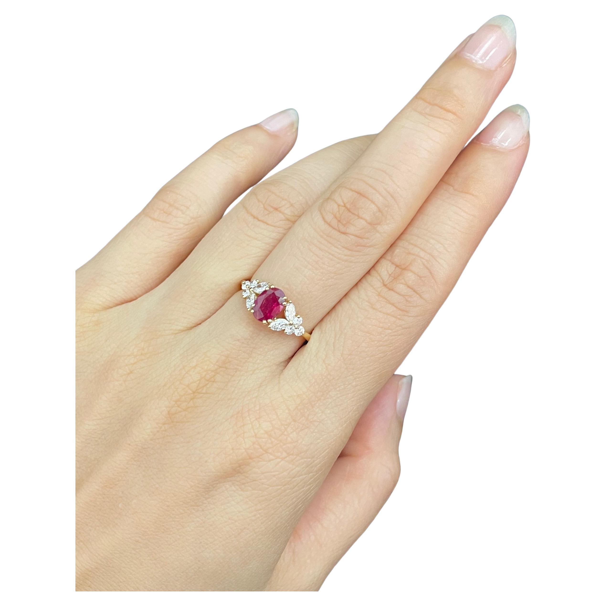 For Sale:  1ct Ruby Gemstone with Marquise Diamond Ring
