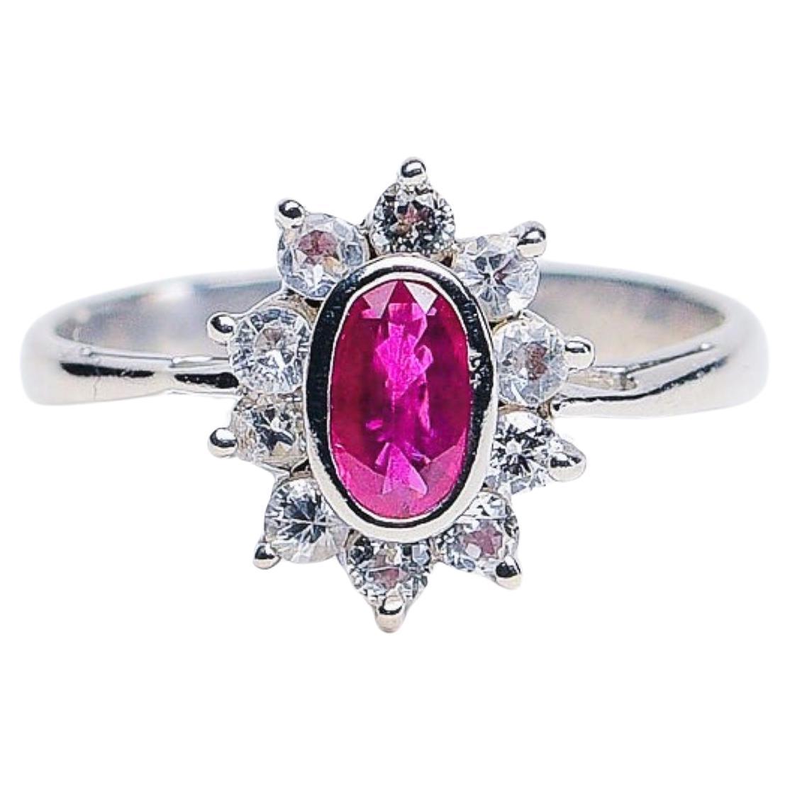 NO RESERVE 1ct Oval Natural RUBY and WHITE SAPPHIRE Statement Ring For Sale 2