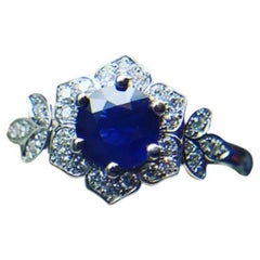 Anello con zaffiro e diamante da 1 carato Anello floreale in oro 14KT Anello cocktail con fiore