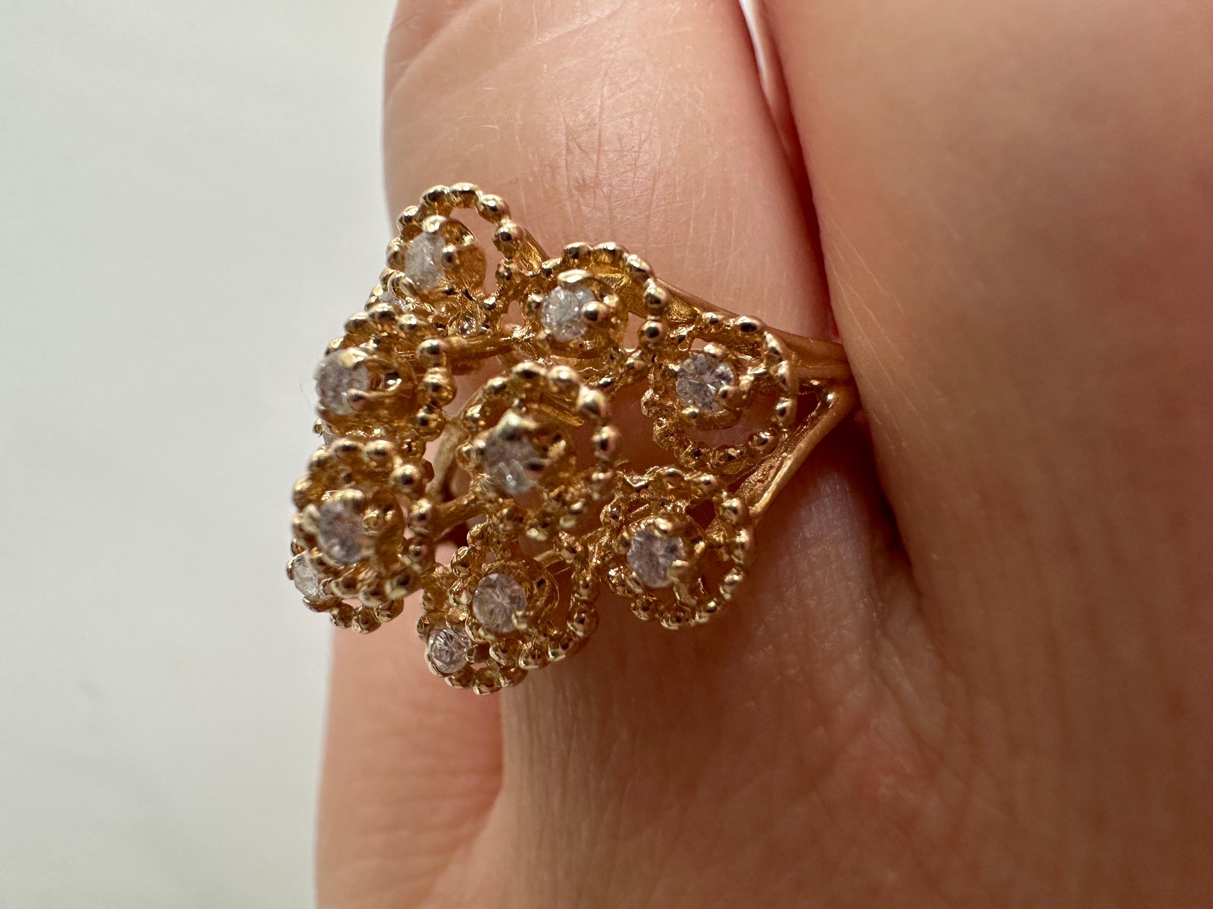 1ct Snowflake diamond ring 14KT yellow gold In New Condition For Sale In Jupiter, FL