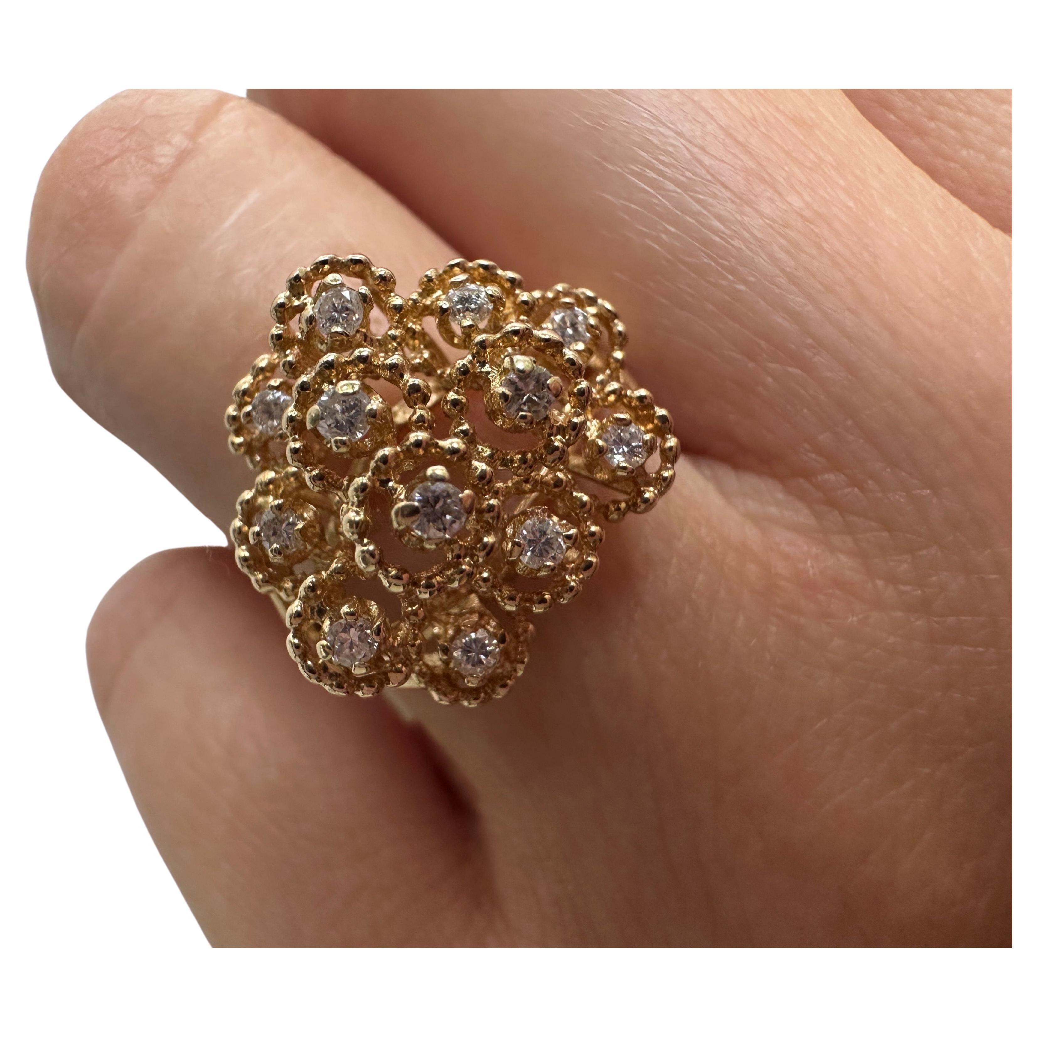 1ct Snowflake diamond ring 14KT yellow gold For Sale