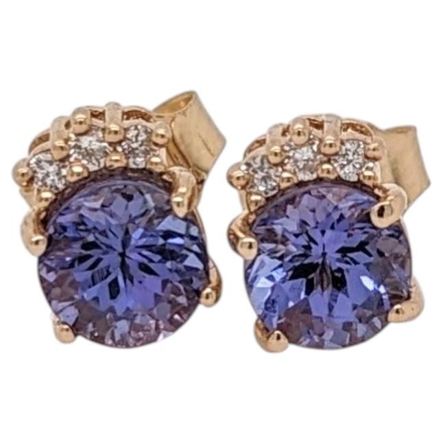 Orecchini con perno in tanzanite da 1 carato con accenti di diamanti naturali in oro massiccio 14K, 5mm