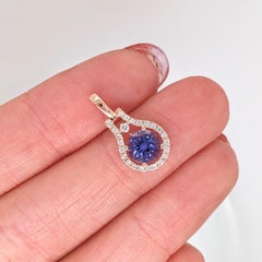 1ct Tanzanite Pendant w Earth Mined Diamonds in Solid 14K Rose Gold Round 6mm
