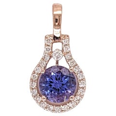 1ct Tanzanite Pendant w Earth Mined Diamonds in Solid 14K Rose Gold Round 6mm