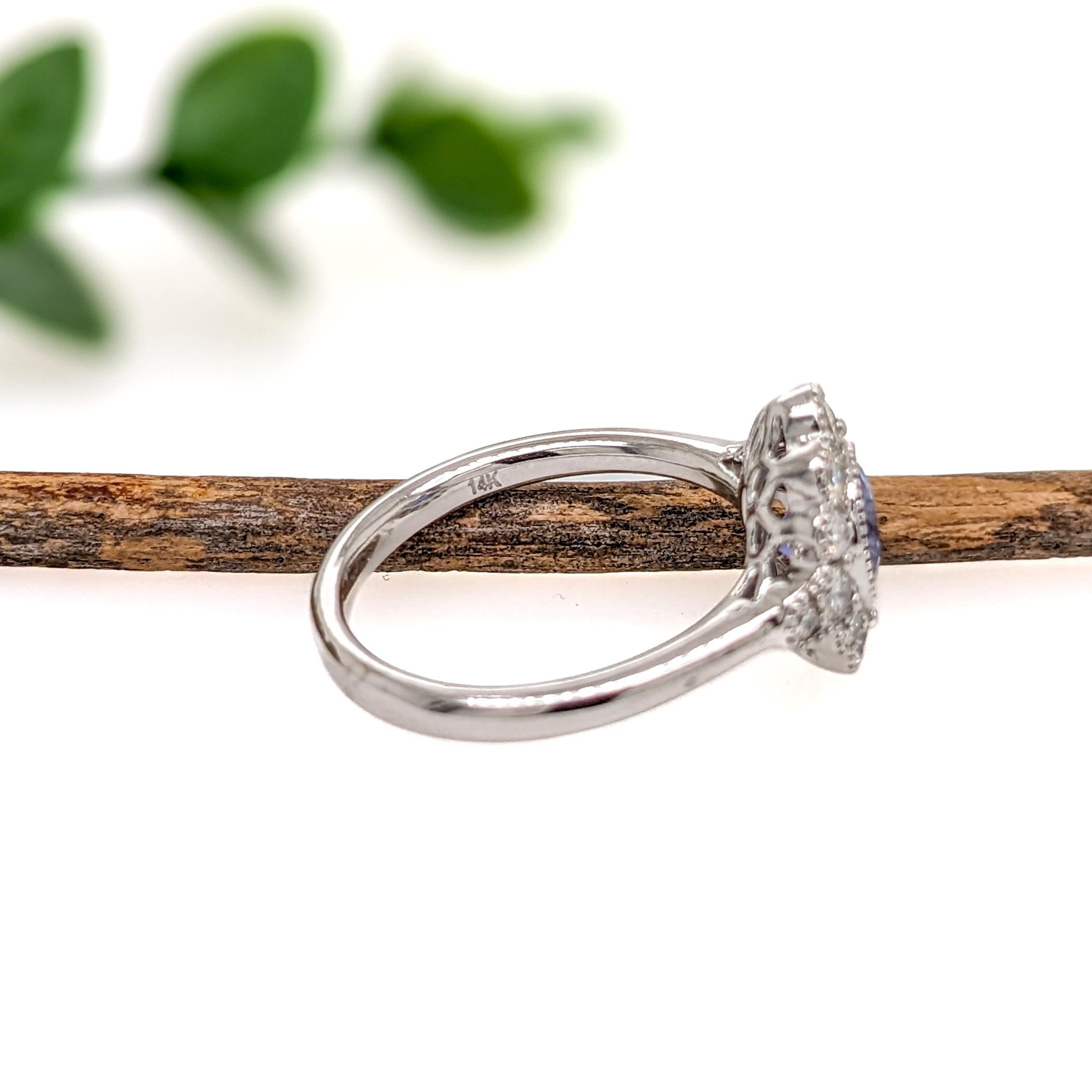 1ct Tanzanite Ring w Earth Mined Diamonds in Solid 14K White Gold Round 6mm In New Condition For Sale In Columbus, OH