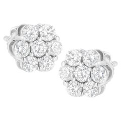 14K White Gold Floral Cluster Diamond Stud Earrings with Screwbacks