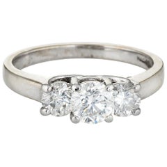Vintage 1 Carat Three Diamond Trilogy Ring Estate 14k Gold Platinum Anniversary Jewelry
