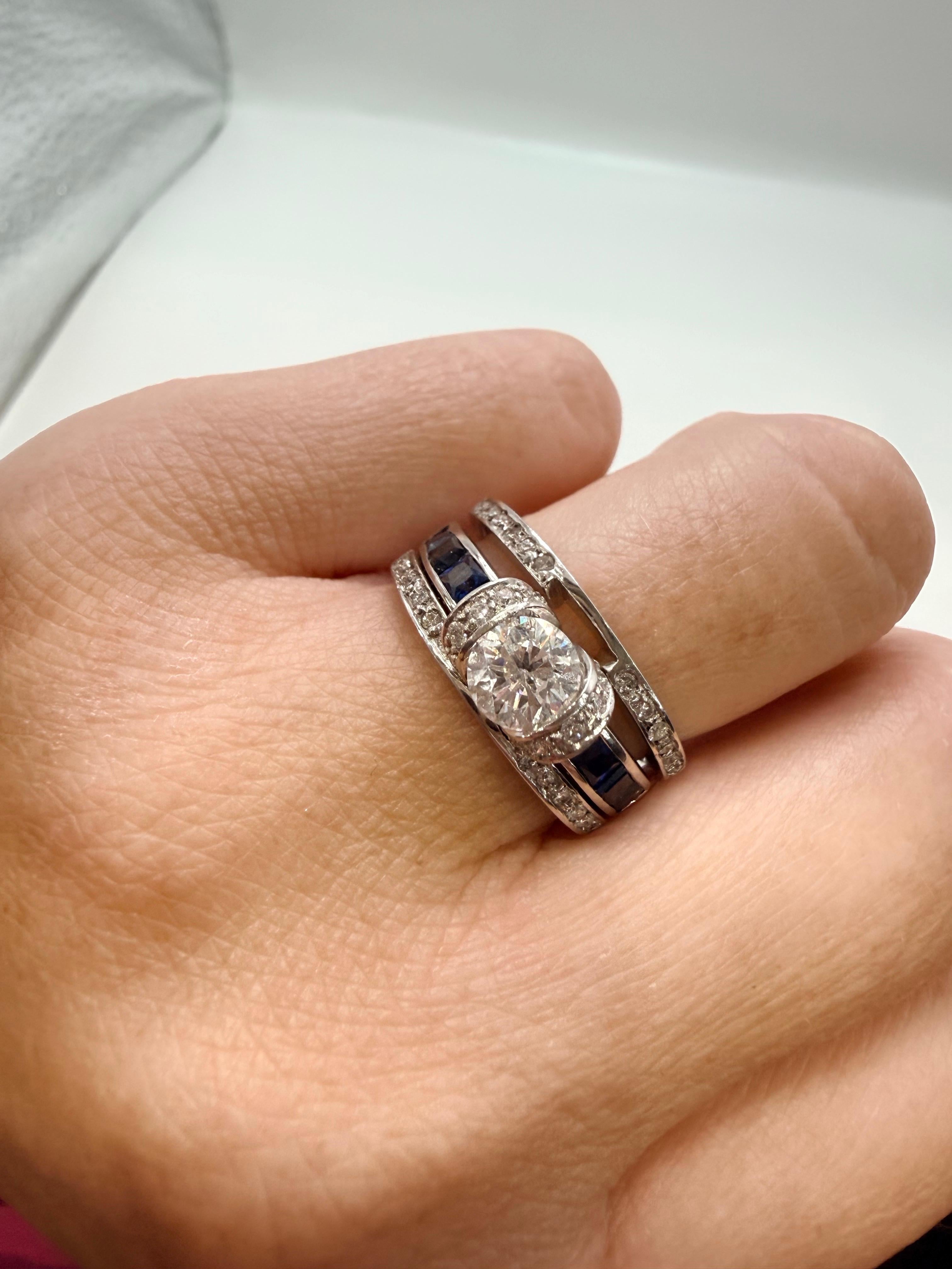1ct Trois bagues en une Bague de fiançailles saphir diamant 14KT Excellent état - En vente à Boca Raton, FL